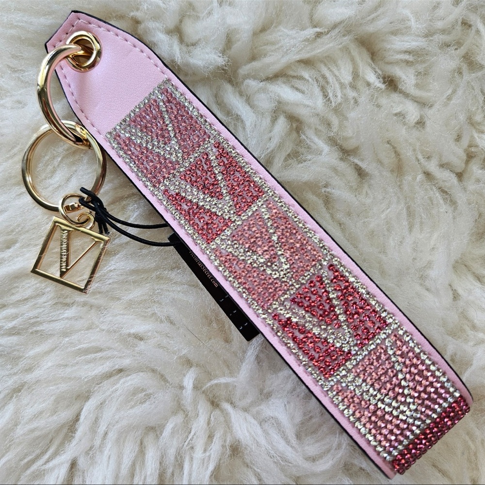 Victoria’s Secret Rhinestone Pink Wristlet Strap Keychain NWT